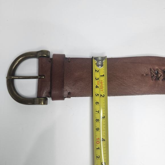 Lauren Ralph Lauren Brown Whipstitch Belt Brass Buckle 42\